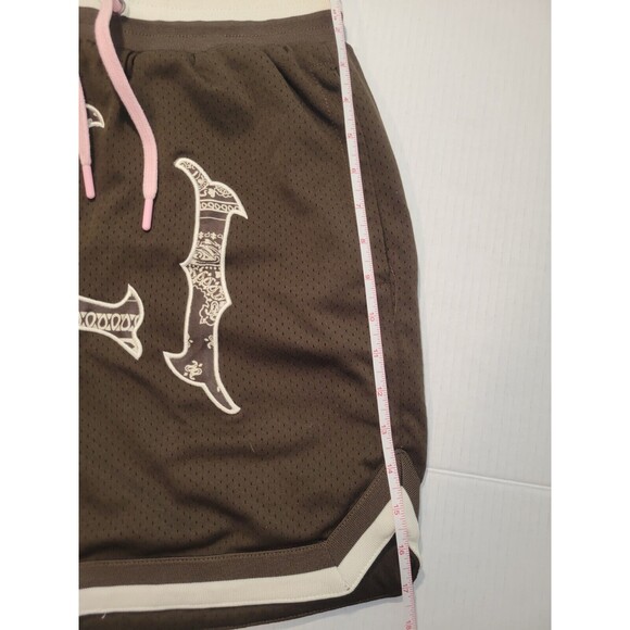 Shoe Palace Muhammad Ali Shorts Brown Pink Butteryfly Bee Mens Medium Drawstring - Picture 9 of 9
